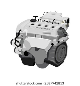 Simplified 3D style 1.8 liters 4 cylinders 16 valves double overhead camshaft programmed gasoline injected engine in Thai mid period specs with single vacuum hose on dashpot illustration vector.