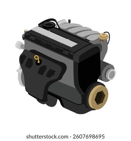 Simplified 3D style 1.8 liters 4 cylinders 16 valves double overhead camshaft gasoline injected engine in EU spec with valve timing and lifting include variable inlet manifold illustration vector.