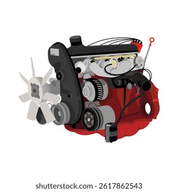 Simplified 3D style 2 liters 4 cylinders 8 valves single overhead camshaft engine with electronic fuel injected without secondary air injection illustration vector.