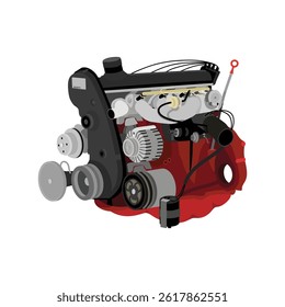 Simplified 3D style 2 liters 4 cylinders 8 valves single overhead camshaft natural aspirated engine with electronic fuel injected illustration vector.