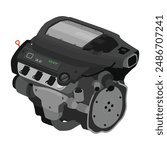 Simplified 3D style 3.2 liters V6 cylinders 24 valves single overhead camshaft gasoline injection with coil on plug direct ignition system in U.S. early specs illustration vector