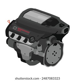 Vereinfachte 3D-Stil 3,2 Liter V6-Zylinder 24 Ventile Einfach obenliegende Nockenwellen-Benzineinspritzung mit hohem Kompressionsverhältnis und Direktzündung in japanischen Spezifikationen Illustration Vektorgrafik