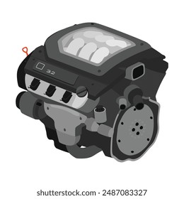 Vereinfachte 3D-Stil 3,2 Liter V6-Zylinder 24 Ventile Einfach obenliegende Nockenwelle Benzineinspritzung mit Spule auf Stecker Direktzündung System in japanischen Spezifikationen Illustration Vektorgrafik