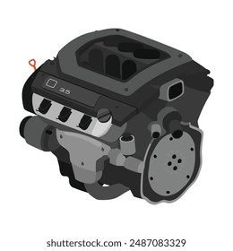 Vereinfachte 3D-Stil 3,5 Liter V6-Zylinder 24 Ventile Einfach obenliegende Nockenwelle Benzineinspritzung mit Spule auf Stecker Direktzündung System in japanischen Spezifikationen Illustration Vektorgrafik