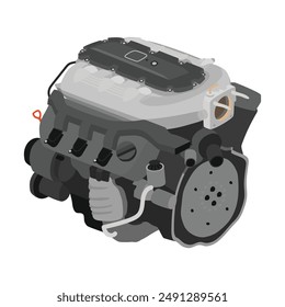 Vereinfachte 3D-Stil 3,5 Liter V6-Zylinder 24 Ventile Einzelne obenliegende Nockenwellen-Benzineinspritzung mit hohem Durchfluss dunkelgrau Ansaugkrümmer Illustration Vektorgrafik.