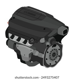 Vereinfachte 3D-Stil 3,5 Liter V6-Zylinder 24 Ventile Einfach obenliegende Nockenwellen-Benzineinspritzung mit großem Ansaugkrümmer Schwarz Deckel Illustration Vektorgrafik.