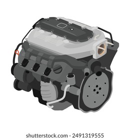 Vereinfachte 3D-Stil 3,7 Liter V6-Zylinder 24 Ventile Einzelne obenliegende Nockenwellen-Benzineinspritzung mit hohem Durchfluss dunkelgrau Ansaugkrümmer Illustration Vektorgrafik.