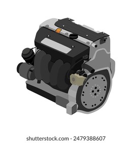 Simplified 4 cylinder double overhead camshaft gasoline engine with black exhaust manifold long port and ignition coils cover without throttle module top cover illustration vector.