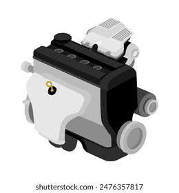 Simplificado 4 cilindros 16 válvulas doble arriba árbol de levas motor de gasolina de combustión interna con tapa de válvula negra y Grande expansión cámara de aire colector de admisión ilustración Vector.