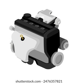 Simplificado 4 cilindros 16 válvulas doble arriba árbol de levas motor de gasolina de combustión interna con tapa de válvula negra y Pequeña expansión cámara de aire colector de admisión ilustración Vector.