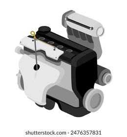 Simplificado 4 cilindros 16 válvulas doble arriba árbol de levas motor de gasolina de combustión interna con tapa de válvula negra con protector térmico y soporte adicional en el colector de admisión ilustración Vector.