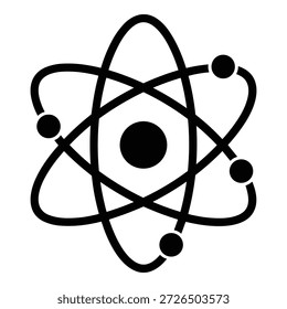 Modelo gráfico atômico simplificado mostrando o núcleo orbitado por elétrons simbolizando a pesquisa científica e a estrutura molecular
