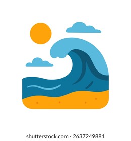 Simplified beach scene with rolling wave illustration design element