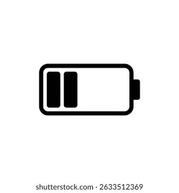 Icono de batería negro simplificado que muestra un Recargo parcial sobre un fondo transparente, adecuado para indicar el Estado de energía y los niveles de energía.