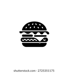 Icono de hamburguesa negra simplificada con capas de pan, carne, queso y lechuga sobre un fondo transparente, perfecto para agregar Elementos visuales.