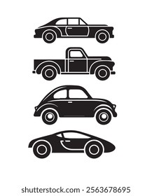 Simplified Black Car Silhouettes Featuring Exaggerated Wheels for a Playful Look