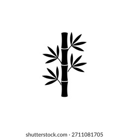 Un icono negro simplificado de una sola planta de bambú, que representa la naturaleza, la tranquilidad y el crecimiento. Aislado en blanco.