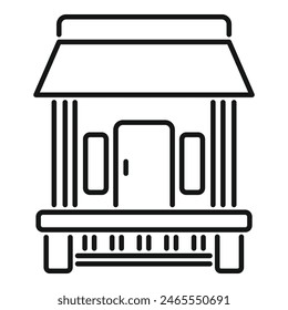 Simplified black line drawing of a traditional shop facade on a white background