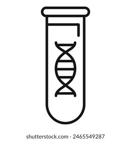 Simplified black line icon of a test tube with a dna helix inside, suitable for science and medical themes