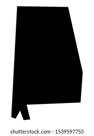 Simplified Black on White Map of USA Federal State of Alabama