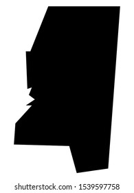 Simplified Black on White Map of USA Federal State of Mississippi