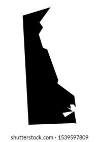 Simplified Black on White Map of USA Federal State of Delaware