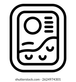 Simplified black outline of a logo with circular element and wave patterns