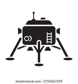 A simplified black silhouette of a lunar module spacecraft with landing gear extended high quality professional