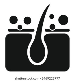 Simplified black and white icon depicting a hair follicle and pores