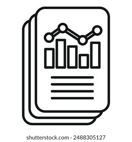 Simplified black and white icon of a report with a line graph, suitable for business and analytics