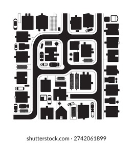 A simplified black and white overhead view of a residential neighborhood layout