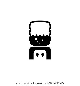 Simplified black and white vector icon of a water cooler with bottle and taps.