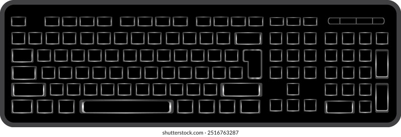  uma ilustração de vetor preto e branco simplificada de um teclado. É adequado para conteúdo com temas tecnológicos, representando o uso do computador, a digitação ou a comunicação digital. Ideal para designs modernos.