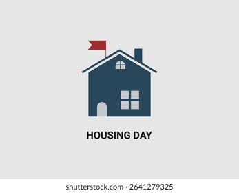 A simplified blue house icon with a red flag on its roof