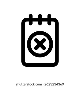 Ícone de calendário simplificado com um símbolo de erro, adequado para notificações da Web ou de aplicativos relacionadas a problemas ou cancelamentos.