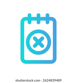 Icono de calendario simplificado con un símbolo de error, adecuado para notificaciones de Web o App relacionadas con problemas o cancelaciones.