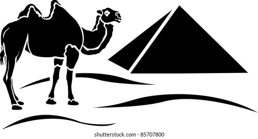 simplified camel in egyptian desert stencil