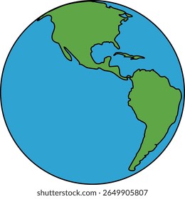 A simplified cartoon illustration of the Earth globe, prominently featuring North and South America.