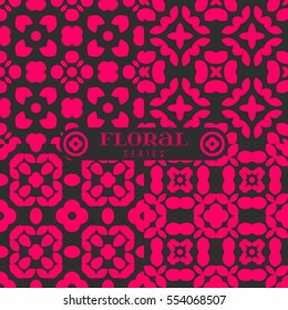 Simplified Cartoon Style Floral Seamless Pattern Set. Cute Flower Stencil Ornaments.