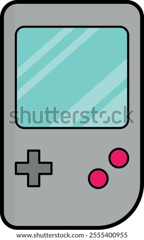 Simplified, cartoon-like handheld gaming console with a large screen at the top, a directional pad on the left, and two circular red buttons on the right, ideal for nostalgic and playful designs.