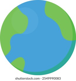 Simplified, cartoon-like representation of the Earth. The Earth is depicted as a blue sphere with green landmasses. The blue color represents the oceans, while the green areas represent the continents