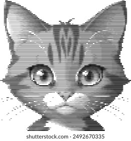 Simplified cat depiction with horizontal grayscale striping effect.