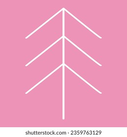 Simplified Christmas tree or pine silhouette on pink, winter holidays design element, vector