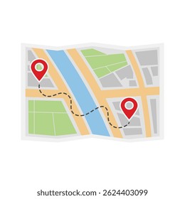 Vereinfachter Stadtplan mit Wegmarkierungen