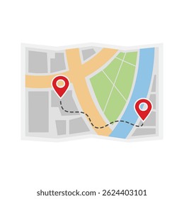 Simplified city map with route markers