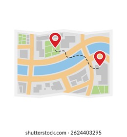 Simplified city map with route markers