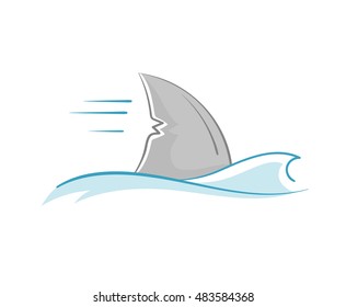 simplified colored representation of shark's fin among ocean waves, pinstriping stylized