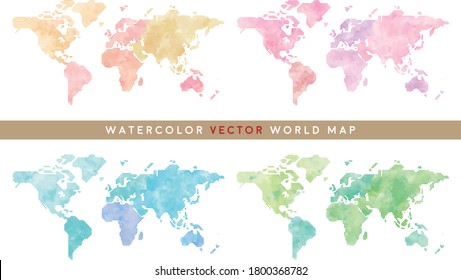 simplified colorful hand drawn watercolor vector world map