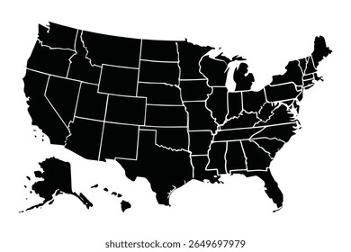 Um mapa colorido e simplificado ilustração dos Estados Unidos, ideal para materiais educativos, promoções de viagens ou projetos patrióticos. Possui um fundo branco limpo.
