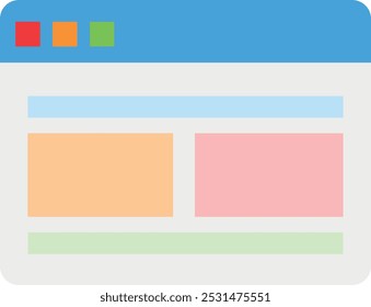 Interface de computador simplificada com ícones vermelhos, amarelos e verdes na parte superior esquerda, representando os botões fechar, minimizar e maximizar. Inclui barras de endereços e marcadores, além de duas grandes seções de conteúdo.